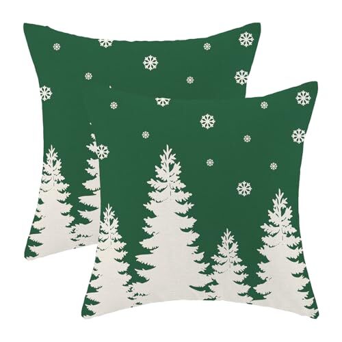 Christmas Pillow Covers Set of 2 18x18 Inch Sage Green White Tree Snowflakes