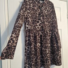 Size 10 Leopard / animal print long sleeve shirt/smock midi dress. Winter spring