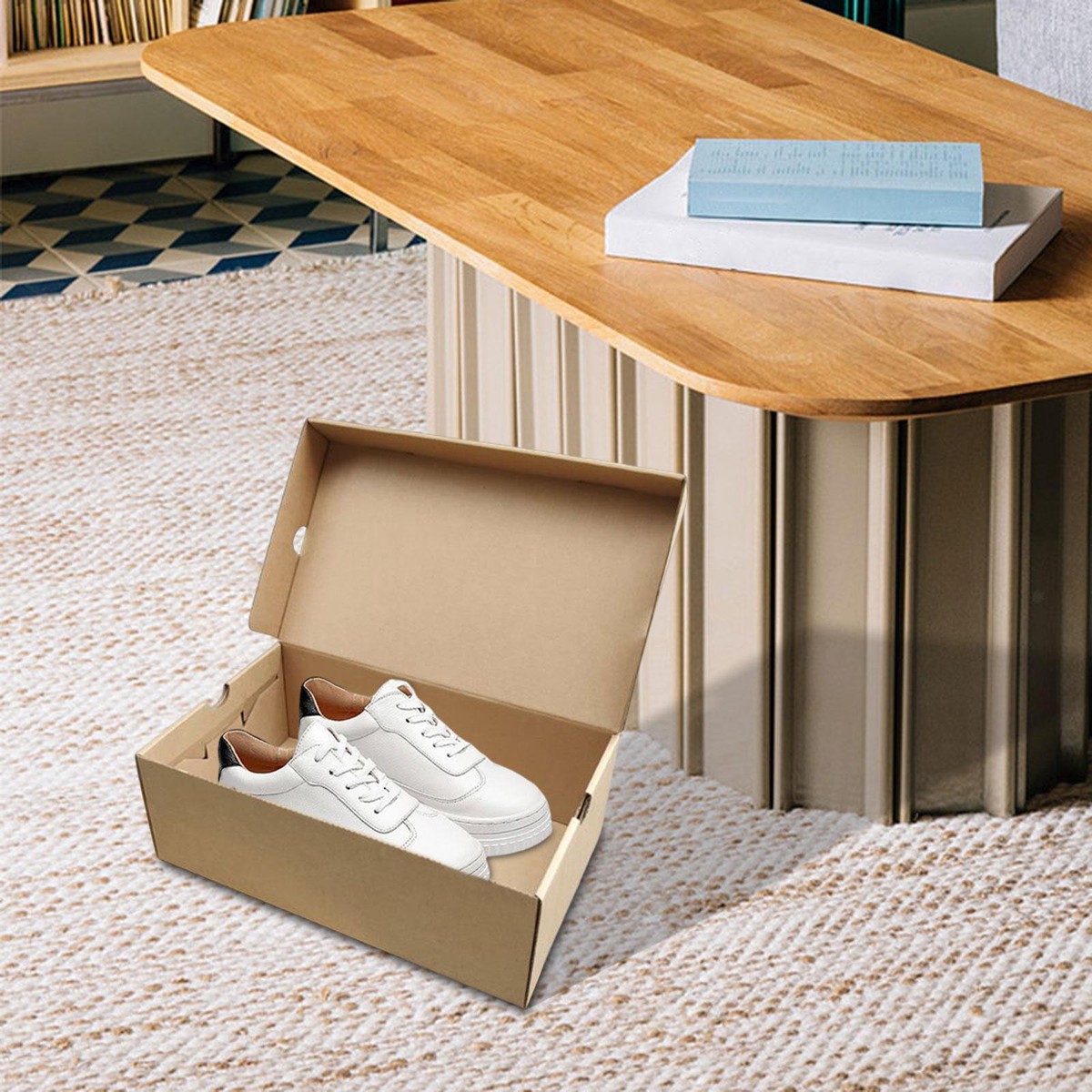 Kraft Paper Shoe Storage Box Assemblable Women Men Shoes Case