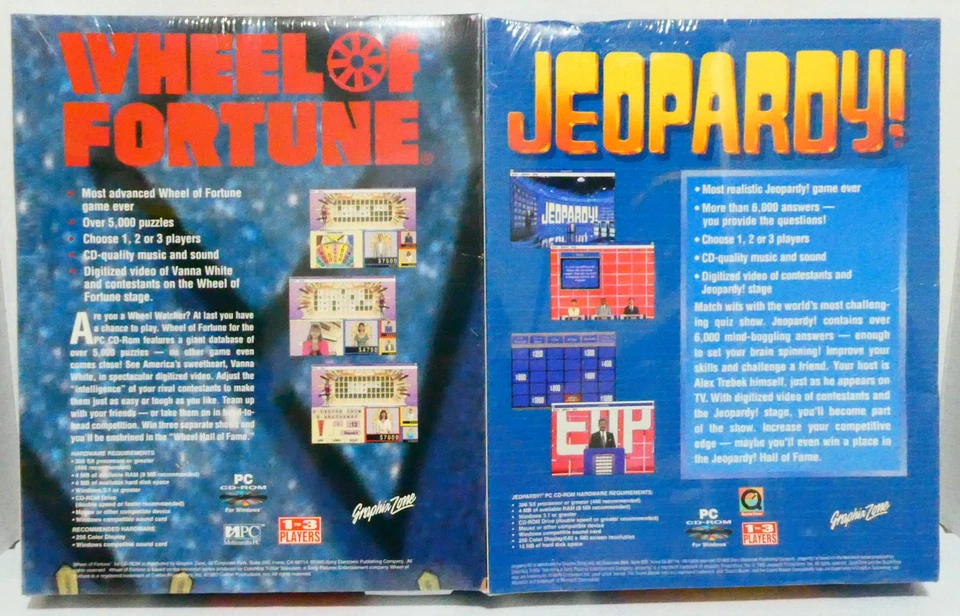 New Sealed 2 Pack Big Box Wheel of Fortune Jeopardy Imagesoft 1995 PC CD - Image 2 of 4