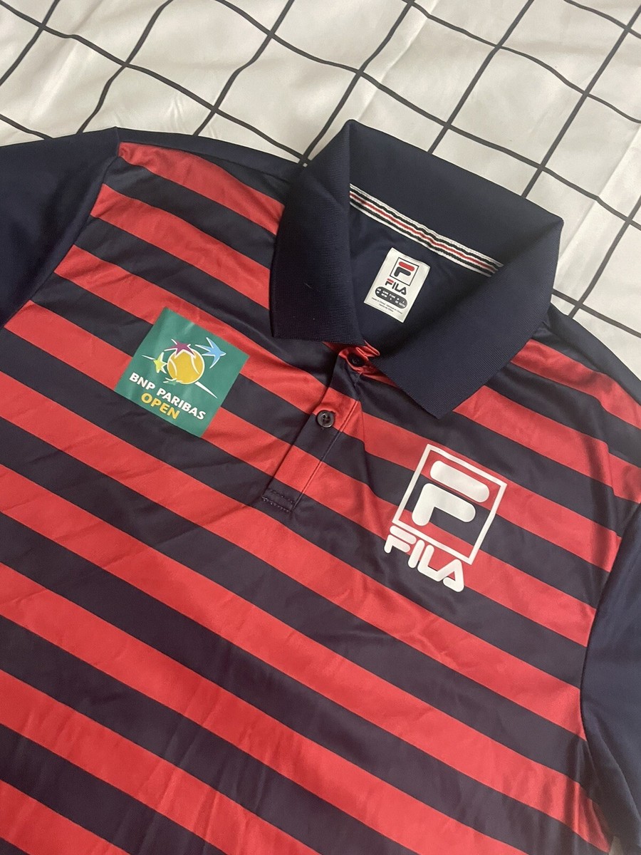 FILA BNP Paribas OPEN Black Red Striped Short Sleeve Polo Sz FILA BNP Paribas OPEN Black Red Striped Short Sleeve Polo Sz
