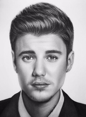 木炭画　ジャスティンビーバー ジャスティン・ビーバーは妻のヘイリーと息子のジャック・ブルースと 絵画