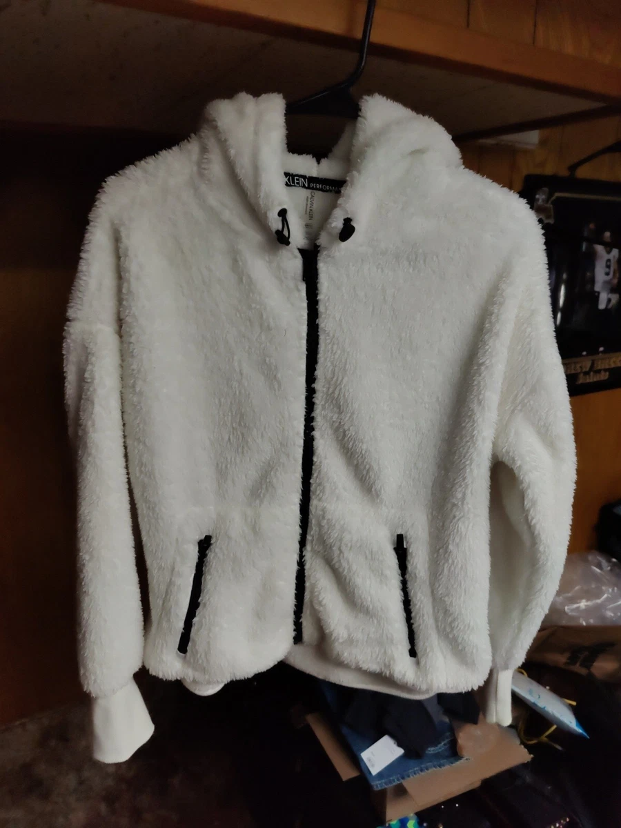 Calvin Klein Performance Mixed-Media Sherpa Jacket Hoodie Size Small White