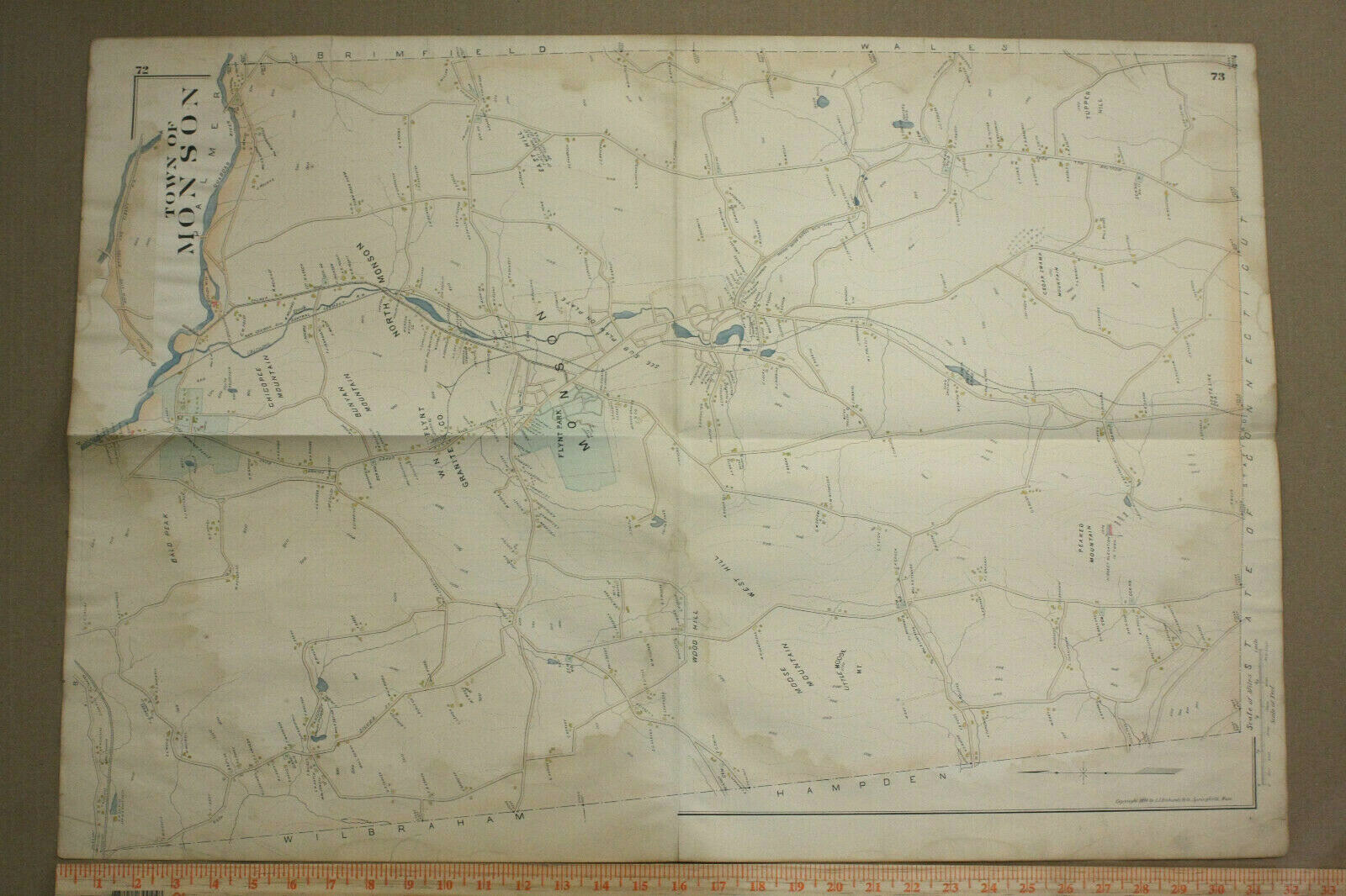 Monson Town MA Map from 1894 Atlas of Surveys Hampden Co 22x32" FOLDED