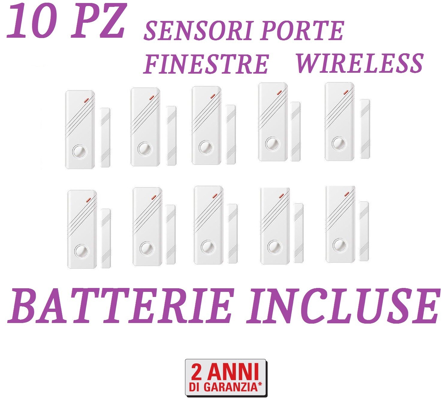 Kit 10 Sensori Magnetici Wireless Bianchi Antifurto Casa - Offerta Web