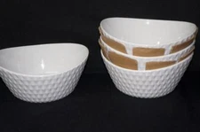 4 Over and Back What A Dish Porcelain Diamond or Waffle White Serving Bowls 8"