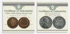 1864-1909 Indian Head Cent & 1943 Lincoln Steel War Penny COA Collector Coins