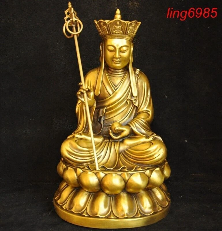 Tibet temple brass tangseng Ksitigarbha jizo Monk Bodhisattva Buddha statue - Image 4 of 4