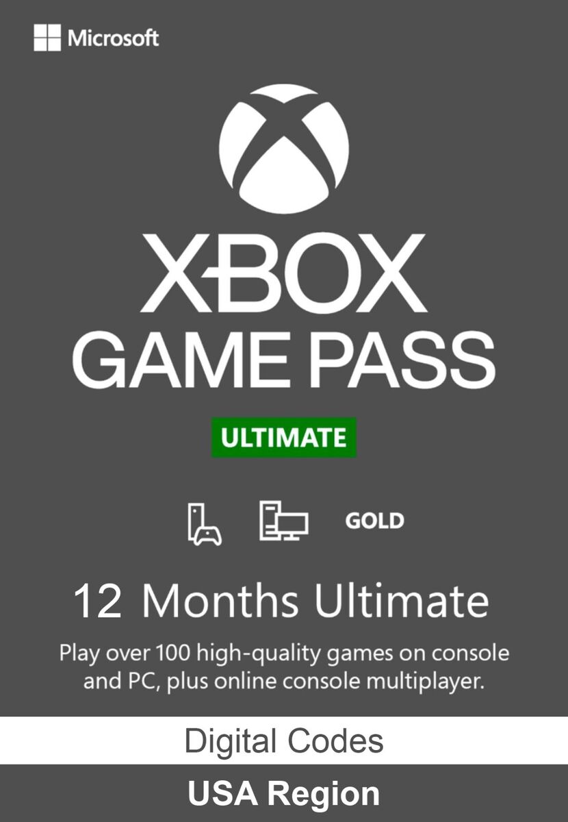 12 Months Xbox Game Pass Ultimate | Console + PC | Live + Game Pass (USA  Region)