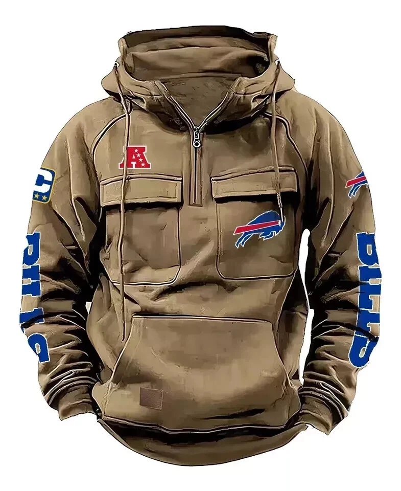 Buffalo Team Men's Quarter Zip Hooded Sweatshirt Casual Pullover Jacket Gift