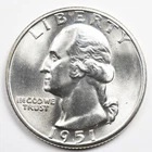 1951-D Gem Uncirculated Washington Silver Quarter, Denver Mint