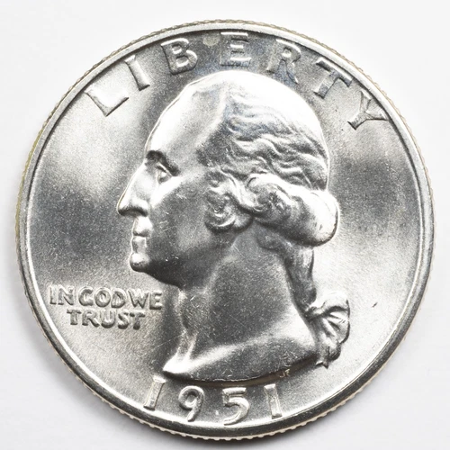 1951-D Gem Uncirculated Washington Silver Quarter, Denver Mint