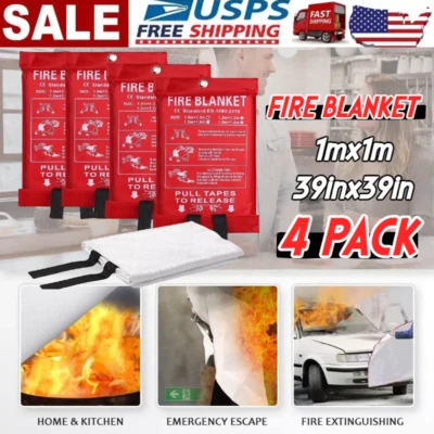 Fire Extinguishing Blanket 4Pack - Fiberglass Emergency Home Retardant 39x39