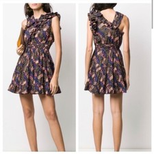 Ulla Johnson Iliana Poplin Ruffle Sleeveless Geometric Print Mini Dress Sz 2