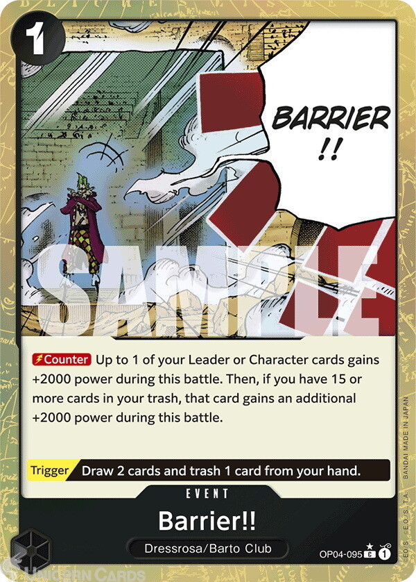 OP04-095 Barrier!! : Common Textured Foil English One Piece TCG Card : PRB01: On