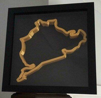 Nürburgring Rennstrecke Replik Streckenkunst im Rahmen Wandmontage Rennstrecke 3D Gold