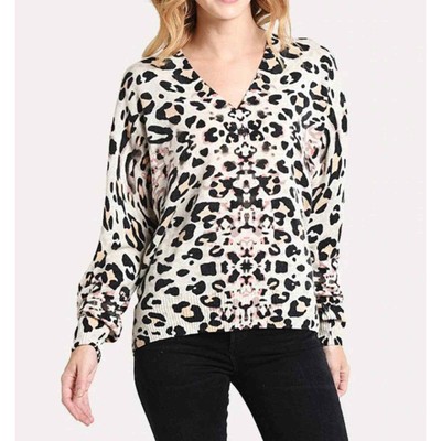 Brochu Walker Kelso 100% Cashmere V-Neck Leopard Sweater Size XS $478 