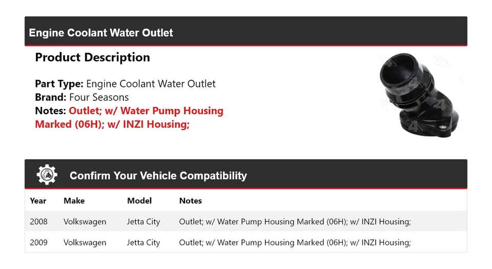 Salida de agua de refrigerante para motor Volkswagen Jetta City 2008-2009 4 estaciones Foto 2 de 4