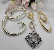 Vintage Brooch Pin lot Monogram Statement Letter " C " Initial Signed Rhinestone