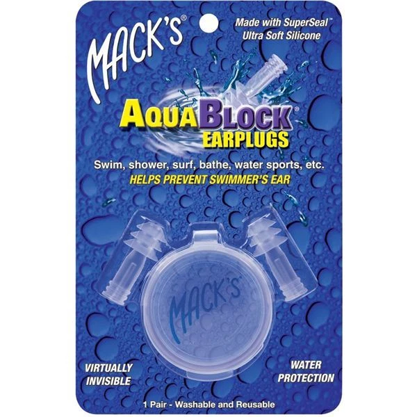 MACKS Mack's AquaBlock EarPlug Clear Swimming Adult Aqua Block Ear plug Silicone 1131