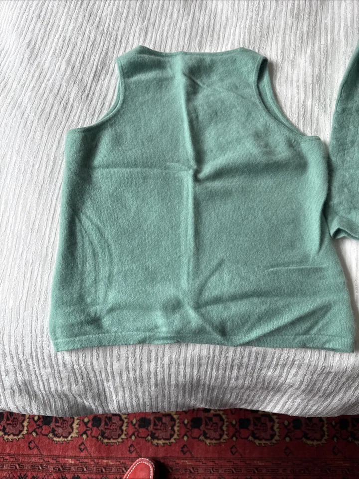Juego de 2 piezas Lulu Bravo, top y suéter/chal, talla S, 100 % cachemir, color verde Foto 3 de 4