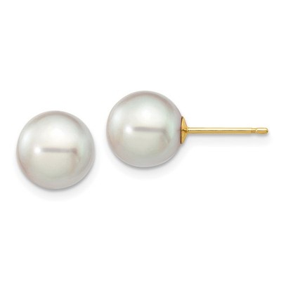 Ohrstecker 14 Karat Gelbgold 8-9 mm graue runde Akoya Salzwasser Zuchtperlen