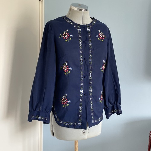 Vintage Embroidered Blue Hippy Top Tunic 1970s Gypsy Festival Boho Folk Vibes - Picture 7 of 11