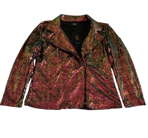 NWT Lucky & Blessed Large Sequin Asymmetrical Zip Jacket