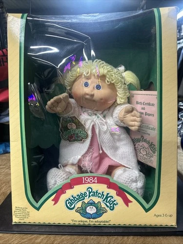 Vintage 1984 Official Cabbage Patch Kids Doll Blonde Blue Eyes In Box Papers