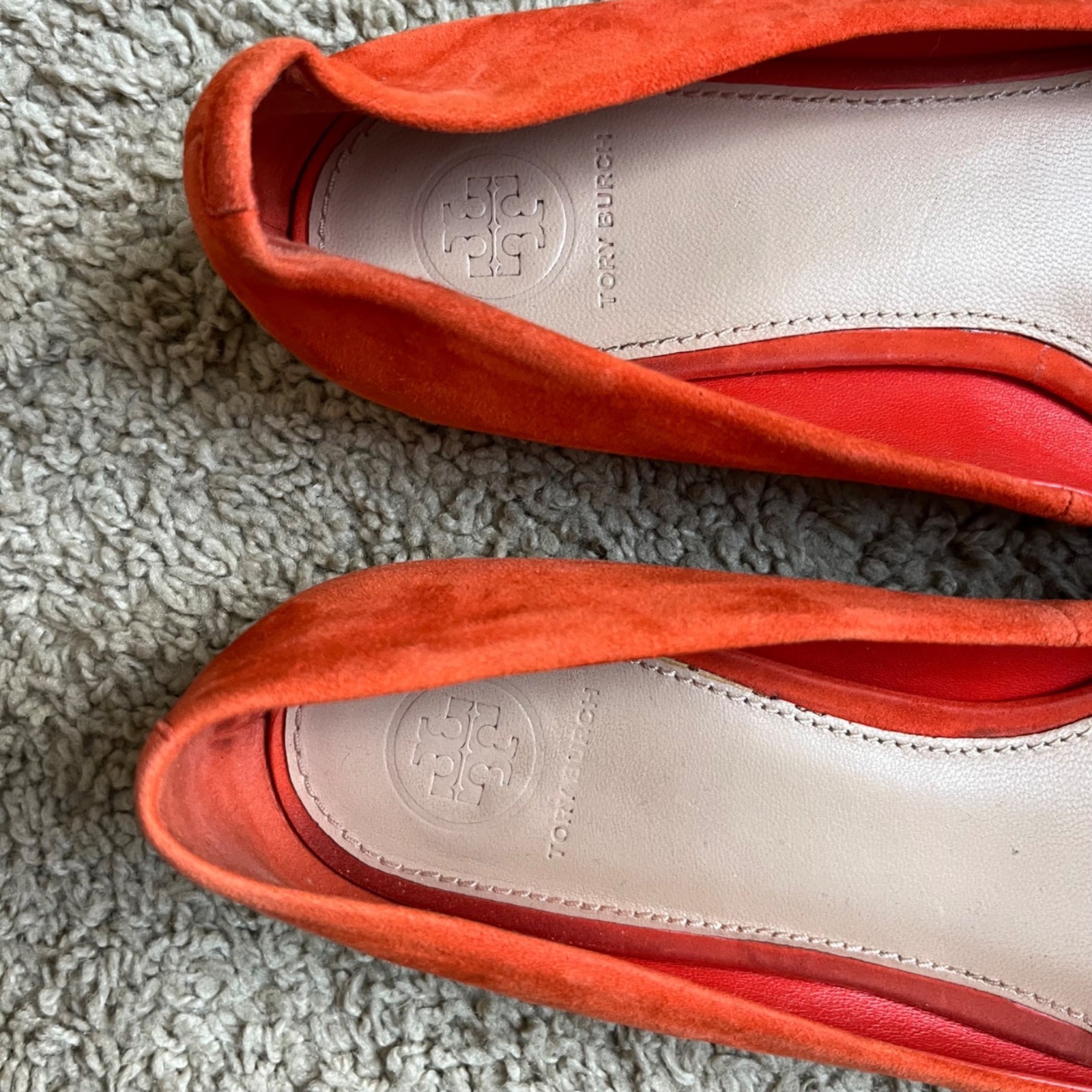 Tory Burch Salinas Royal Suede Peep Toe Ballet Flats in Samba Orange Size 8 thumbnail 6