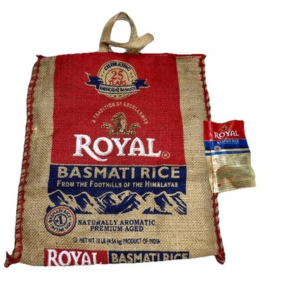 Authentic Royal Naturally Aged Long Grain Indian White Basmati Rice, 20 lb. Bag