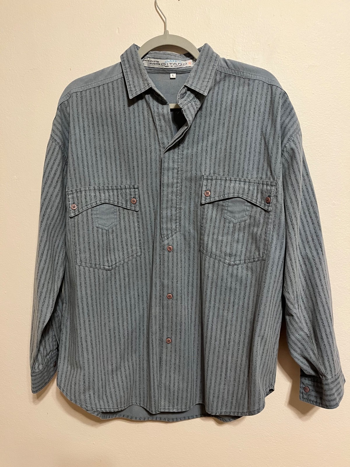Gitano Blue Button Down Double Chest Pockets Long… - image 1