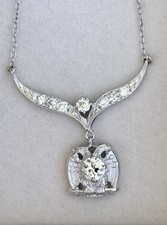 Antique Edwardian Diamond Masonic Double-Headed Eagle Pendant Necklace 14k Gold