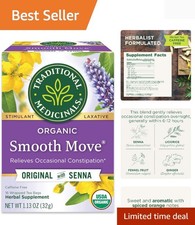 Organic Senna Leaf Laxative Tea - 16 Caffeine-Free Tea Bags for Overnight Relief