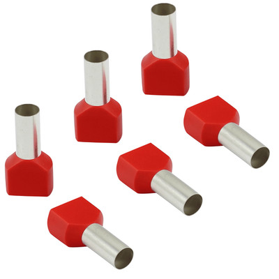 25 Stück Aderendhülsen Twin 2 x 10 mm² Rot mit Isolation Kabelhülsen Endhülsen