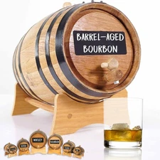 American Oak Barrel (2 liter) with Chalkboard Front - Charred Mini Keg for Ag...