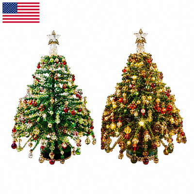 DIY Beaded Christmas Tree Kit Mini Tabletop Holiday Craft Decor with Base -New