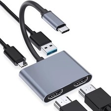 Dual HDMI USB C Hub 4K 30Hz Multiport Adapter USB 3.0 100W PD for MacBook Pro