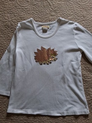  Sweet Magnolia Hedgehog Sequined Top Tee Shirt Cotton White Size Small