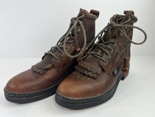 Justin Womens 9B Cowhide Distressed Brown Leather Kiltie Roper Barn Boots L0902