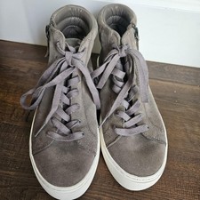 UGG Gray Suede Mid Top Sneaker Lace Up Zipper Women's 1105370 Logo Casual