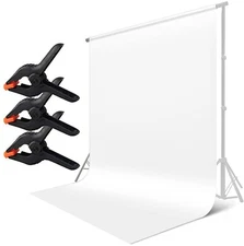 White Seamless Fabric Backdrop 4.9x9.8ft Polyester Background with Clamps