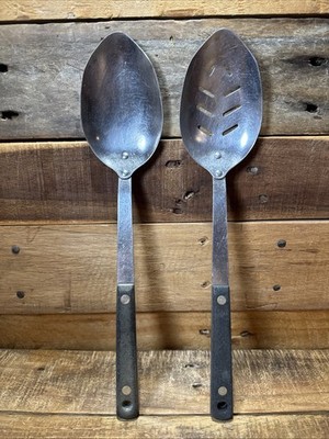 Pair Vintage ACE USA Stainless Steel CookingServing & Slotted Spoons 11 3/4''