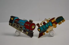 2 Vintage Faux Stained Glass Train Locomotive Night Lights Retro Nursery