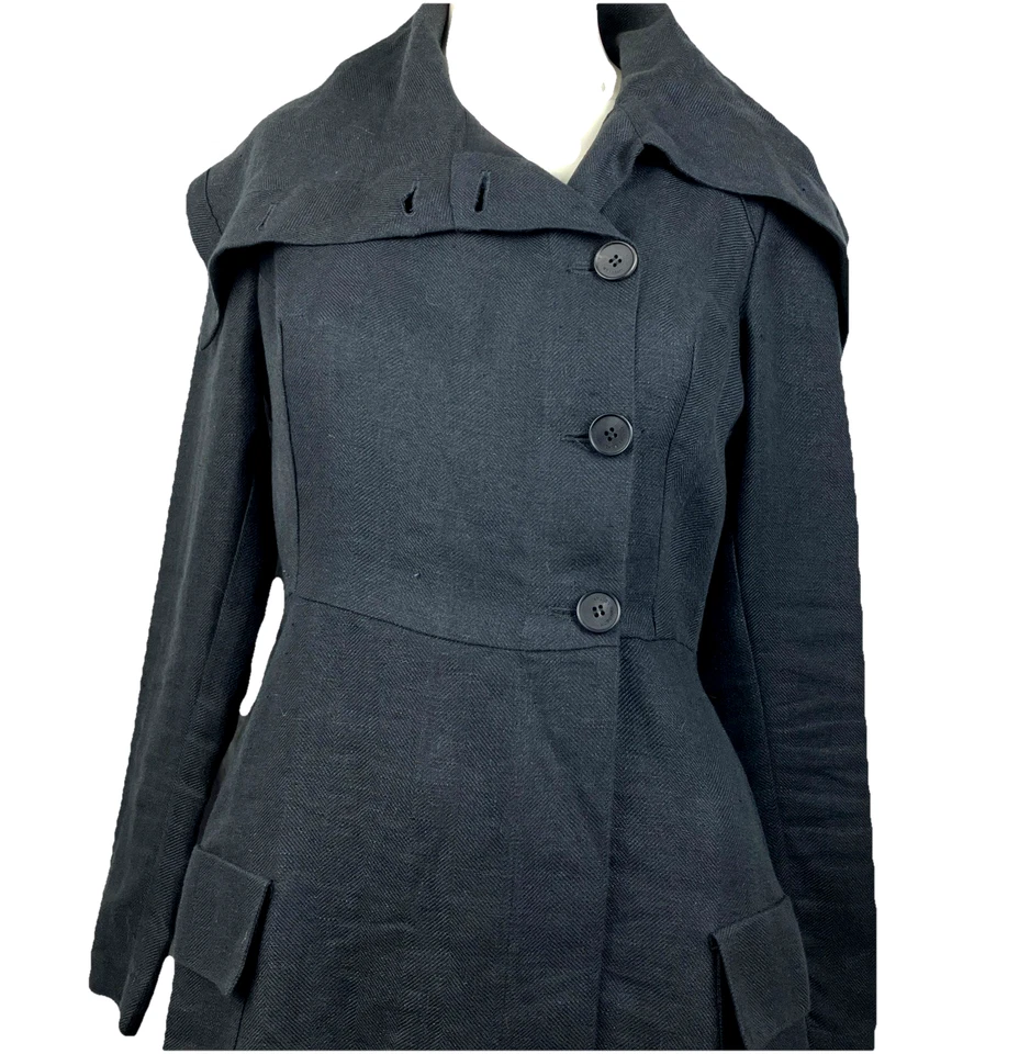 S Morgane Le Fay Summer Linen Coat Changeable Collar Black - Image 3 of 4