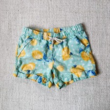 Wonder Nation Lemon Print Pull-On Linen Shorts Girl s Size 6 Teal Yellow Summer