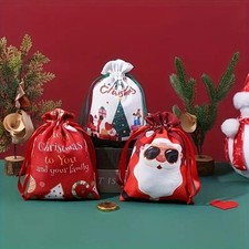 4-12 PCS Christmas Gift Bags  - Drawstring Favor Bags for Xmas, Holiday  Party