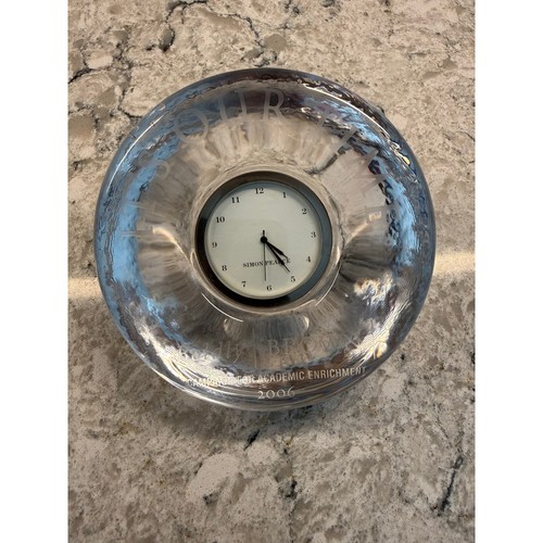 Simon Pearce Glass Paperweight Desk Clock Brown University Award 2006 JL