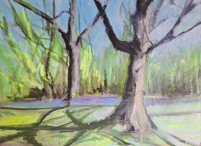 Spring Woods 2.  Original Mixed Media Gemälde auf Leinwand.