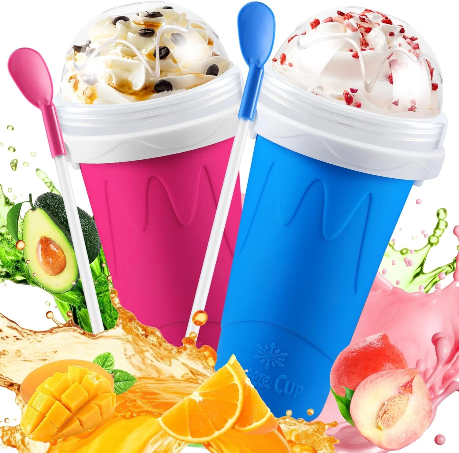 2 Pack Slushie Cup, Slushy Maker Cups, Magic Frozen Squeeze Cups for Ice Cream J